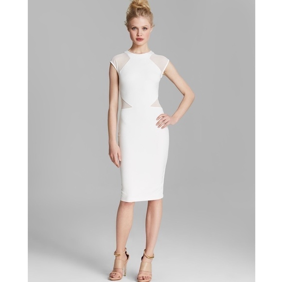 French Connection Viven Mesh Inset Bodycon Dress White Size 0 - Picture 1 of 6